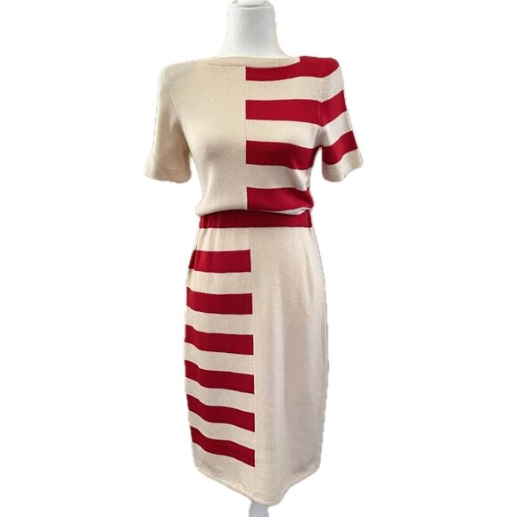 80s St. John for Saks Fifth Avenue Color Block/Striped Knitted Dress - Picture 1 of 3